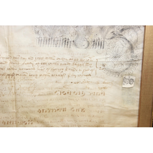 493 - Early 18th century marriage document or indenture on vellum dated 1714, with original seals and stam... 