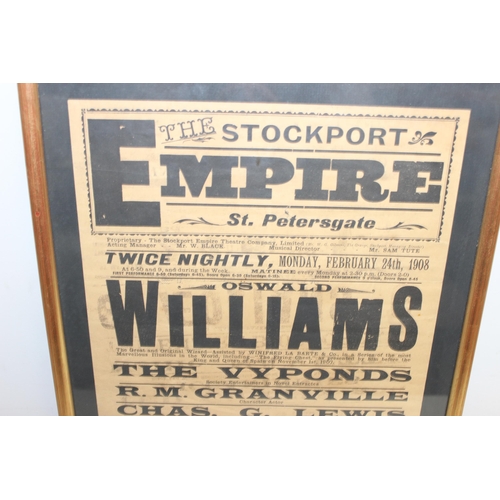 494 - An antique advertising poster for The Stockport Empire, St. Petersgate, dated 1908, with acts incl O... 