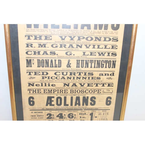 494 - An antique advertising poster for The Stockport Empire, St. Petersgate, dated 1908, with acts incl O... 