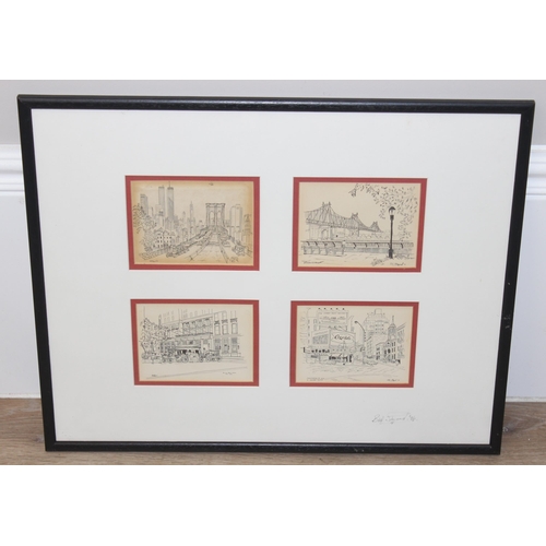 495 - Framed selection of 4 prints by Bill Shepperd of different scenes in New York, signed in pencil by t... 