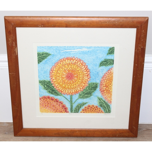 496 - Limited edition print (10/25) entitled 'Artificial Flowers', possibly Dahlias, signed bottom right i... 