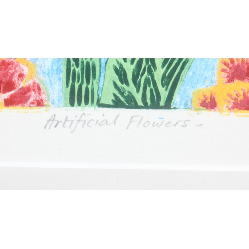 496 - Limited edition print (10/25) entitled 'Artificial Flowers', possibly Dahlias, signed bottom right i... 