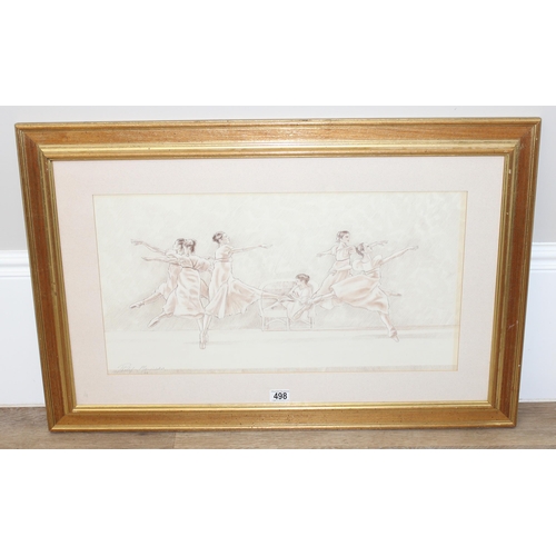 498 - Large sepia coloured drawing/sketch of dancing ballet dancers, signed bottom left Philip Meninsky, d... 