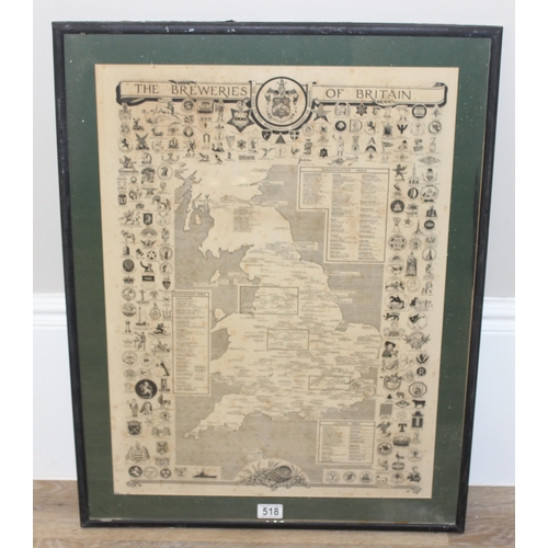 518 - Vintage poster of 'The Breweries of Britain', in glazed frame, approx 81 x 61cm