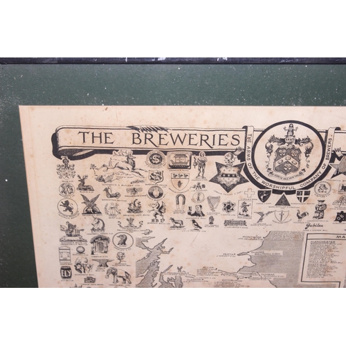 518 - Vintage poster of 'The Breweries of Britain', in glazed frame, approx 81 x 61cm