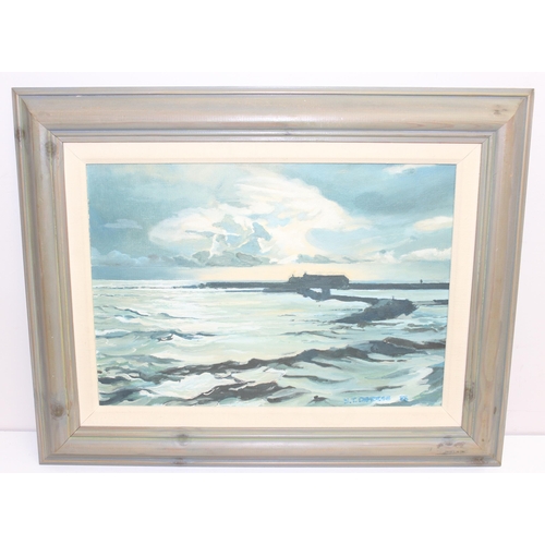 524 - Stewart. T. Darkes (XX): Original oil on board entitled 'The Cob at Lyme Regis', signed bottom right... 