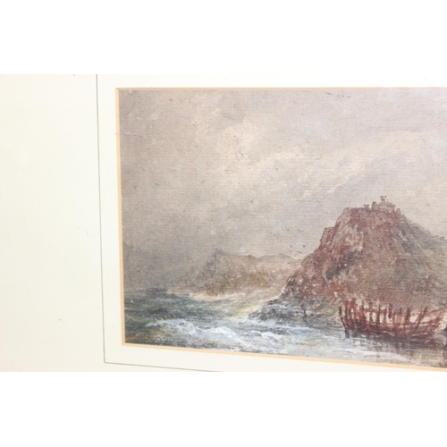 526 - Vintage watercolour of a shipwreck, seemingly unsigned, in glazed frame, approx 44 x 37cm