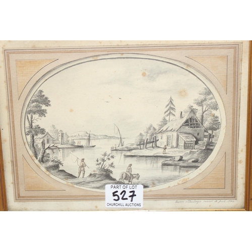 527 - 2 antique pictures, to incl an ink and wash piece by Joannes Schauberger, dated 1785, and a drawing ... 