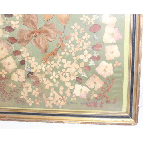 534 - 3 vintage framed collages, depicting flowers, and a landscape scene, all framed, largest approx 46 x... 