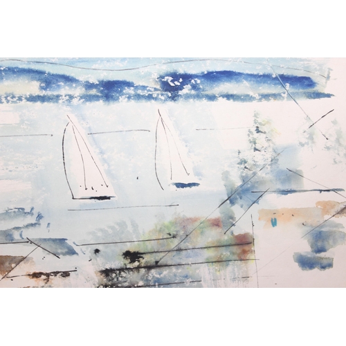 540 - Alfred Birdsey (British-Bermudan 1912-1996), abstract mixed media of sailing boats, signed lower rig... 