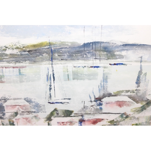 541 - Alfred Birdsey (British-Bermudan 1912-1996), abstract mixed media of sailing boats and buildings, si... 