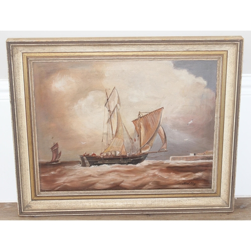 545 - Noel King (XX), oil on canvas of ships at sail, approx 56cm x 46cm inc frame