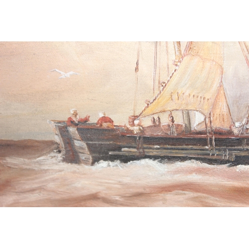 545 - Noel King (XX), oil on canvas of ships at sail, approx 56cm x 46cm inc frame