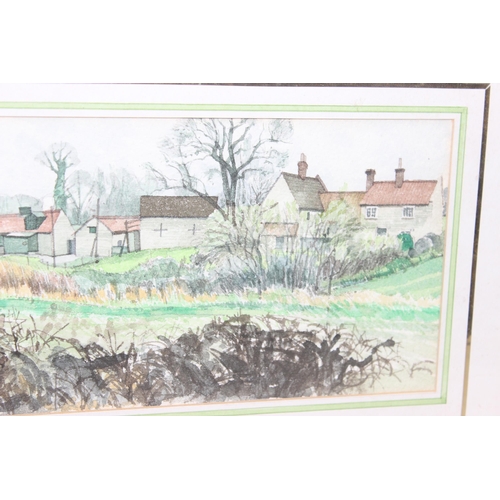 551 - Original watercolour painting entitled 'Farm Buildings Near Newton', label verso with gallery price ... 