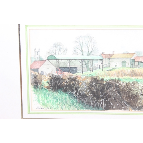 551 - Original watercolour painting entitled 'Farm Buildings Near Newton', label verso with gallery price ... 