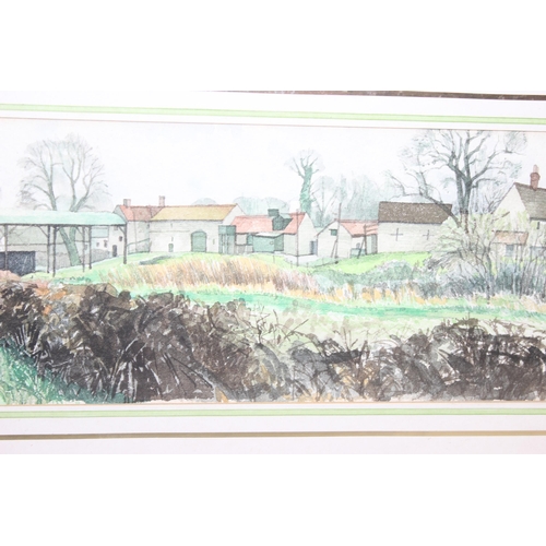 551 - Original watercolour painting entitled 'Farm Buildings Near Newton', label verso with gallery price ... 