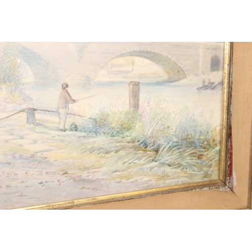 552 - John Frank Swingler, RA (British, fl. c. 1886-1909): Antique watercolour of a riverbank 
 scene, sig... 