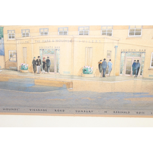 553 - A 1930's original watercolour of the Hare & Hounds, Vicarage Road, Sunbury by H. Reginald Ross, sign... 