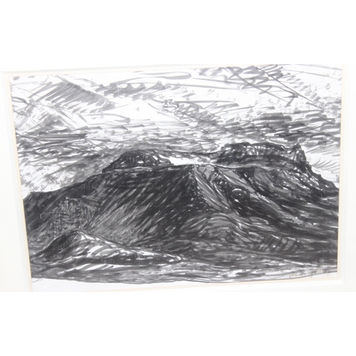 557 - Contemporary mixed media abstract, possibly of a mountain scene, indistinctly signed bottom right, i... 