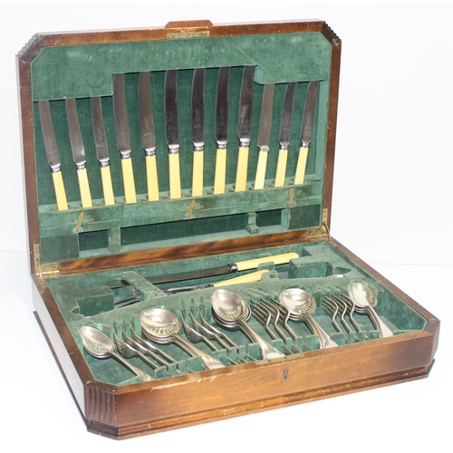 1020 - Art Deco period Cooper Brothers & Sons Ltd canteen of silver-plated cutlery in walnut case