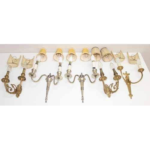 234 - Assorted wall lights, to incl 2-branch classical style, with a number of suitable sized shades etc