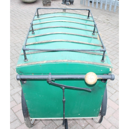 300 - Antique Tradesman's box tricycle with sprung saddle and green painted trade box, approx 208cm W x 80... 