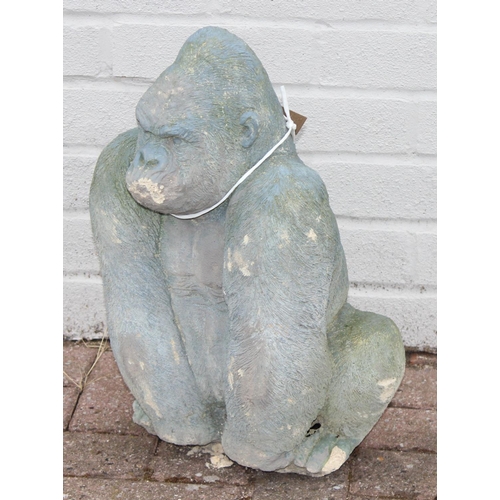 301 - Concrete garden ornament of a silverback gorilla, approx 46cm H