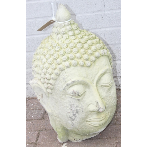 302 - Concrete garden buddha head ornament, approx 53cm H