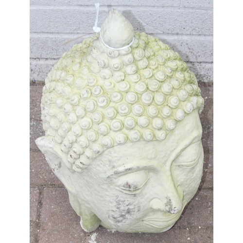 302 - Concrete garden buddha head ornament, approx 53cm H