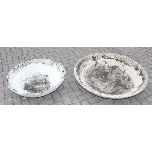 303 - 2 matched concrete circular garden dish planters, largest approx 100cm W