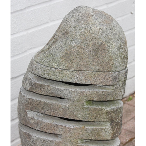 304 - Abstract carved stone garden lantern, approx 65cm tall