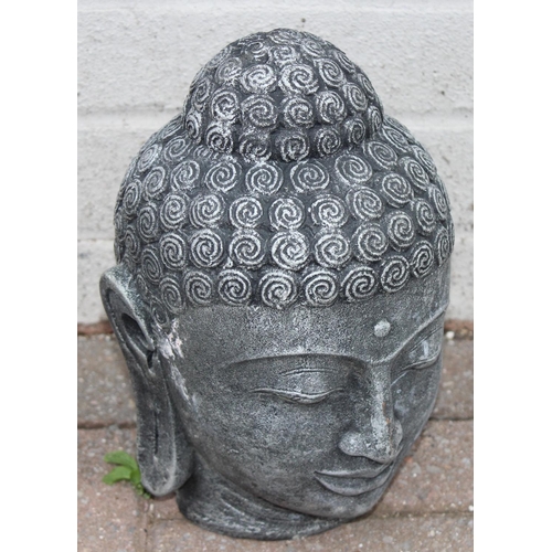 305 - 4 various concrete ornamental buddha heads, largest approx 27cm tall