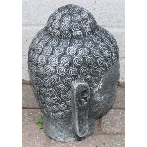 305 - 4 various concrete ornamental buddha heads, largest approx 27cm tall