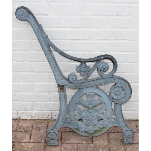 316 - Pair of cast iron bench ends, with thistle motif design, approx 88cm H