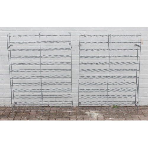 322 - 2 wall mountable galvanized wine racks, each hold 110 bottles, approx 120 x 88cm