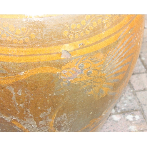 330 - Extremely large glazed planter with Oriental dragon decoration, 1 of 2 (similar) in the sale, approx... 