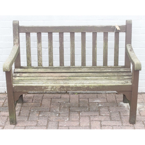 334 - Painted teak garden bench, approx 120cm W x 60 D x 88cm H