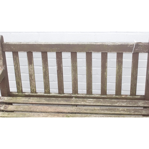 334 - Painted teak garden bench, approx 120cm W x 60 D x 88cm H