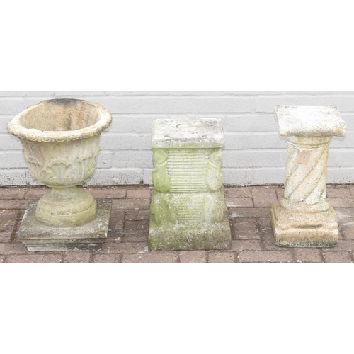 338 - 3 garden items to incl 2 concrete plinths and planter, tallest approx 47cm