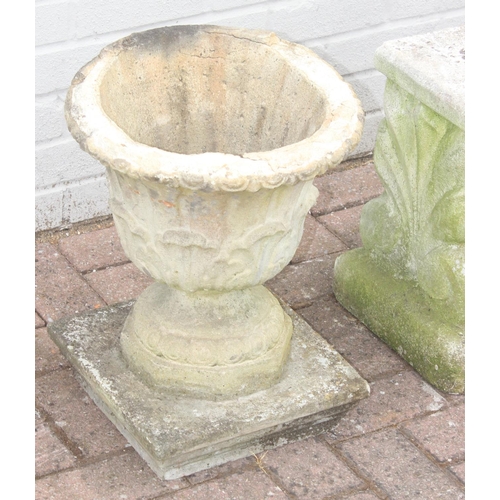 338 - 3 garden items to incl 2 concrete plinths and planter, tallest approx 47cm