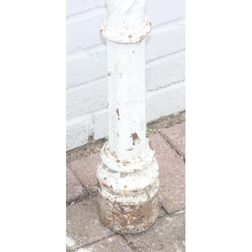 345 - Pair of vintage cast iron white painted twisted poles or lamp posts, each approx 183cm