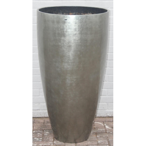 346 - A large distressed silver or champagne coloured fiberglass garden pot of inverted conical form, appr... 