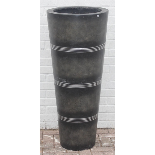 347 - A large black coloured and silver striped fiberglass garden pot of inverted conical form, approx 50c... 