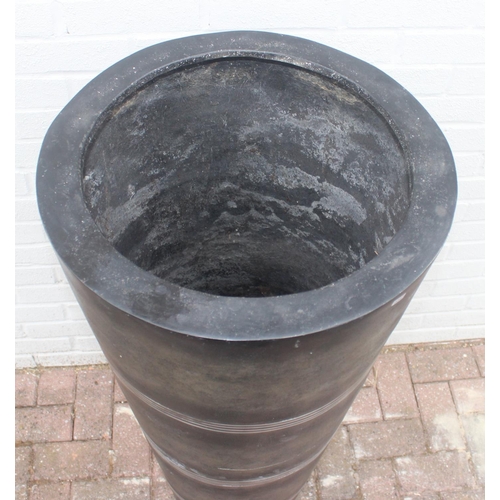 347 - A large black coloured and silver striped fiberglass garden pot of inverted conical form, approx 50c... 