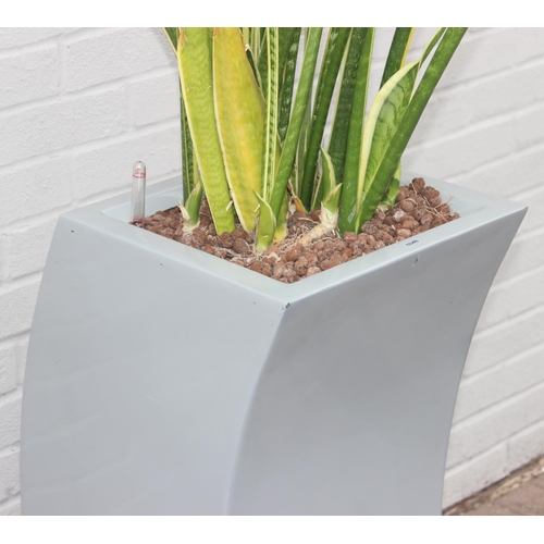 348 - A large grey coloured and fiberglass garden pot of curved form, with plant, approx 35cm x 40cm x 91c... 