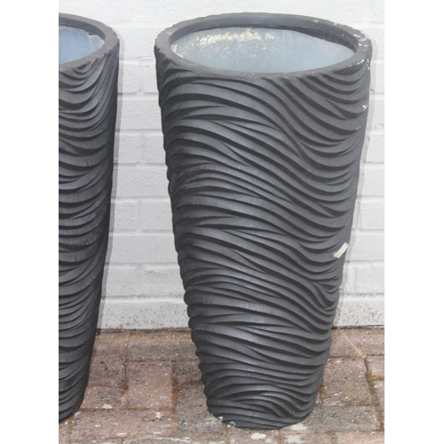 353 - A pair of black fiberglass planters of wavy textured form, approx 39cm x 75cm