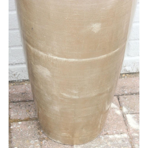 360 - A pair of distressed silver, champagne coloured fiberglass garden pot of inverted conical form, appr... 