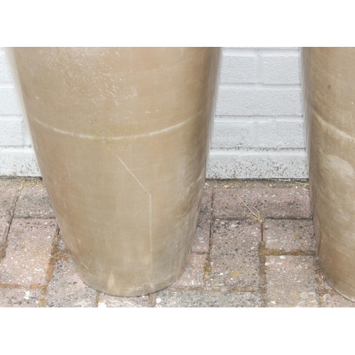 360 - A pair of distressed silver, champagne coloured fiberglass garden pot of inverted conical form, appr... 