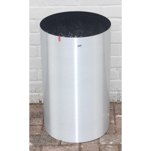 369 - A large single brushed aluminium garden planter of cylindrical form by Lune, approx 36cm in diameter... 