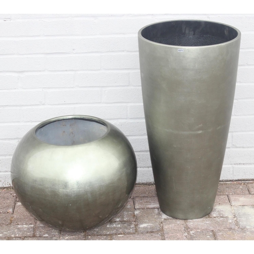 371 - 2 champagne coloured fiberglass or plastic garden planters of various forms, the largest approx 39cm... 